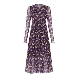 BAUM UND PFERDGARTEN Jocelina Dress in Paris Flower Purple black Size‎ L sheer